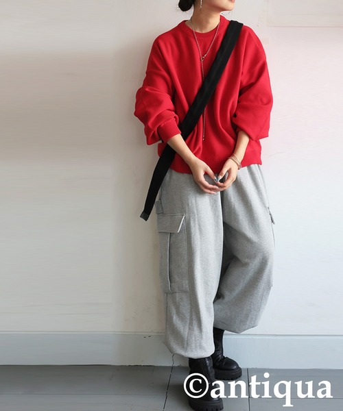 antiqua(アンティカ)の「スウェットライクニット(ニット/セーター・レディース・ダークグレー/ベージュ/ピンク/レッド/ブルー/ブラック・ONESIZE)」の17枚目の写真