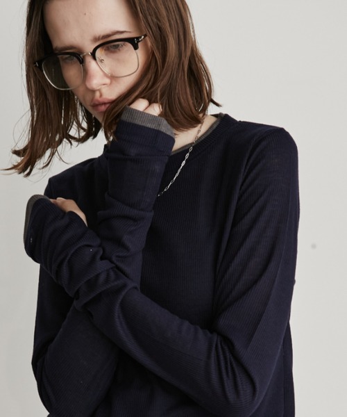 Auntie Rosa Holiday（アンティローザホリデー）の「レイヤードシアーリブプルオーバー（Tシャツ/カットソー・レディース・ホワイト/ブラック/グレー/ネイビー・FREE）」の4枚目の写真