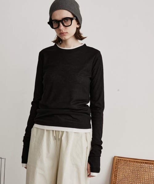 Auntie Rosa Holiday（アンティローザホリデー）の「レイヤードシアーリブプルオーバー（Tシャツ/カットソー・レディース・ホワイト/ブラック/グレー/ネイビー・FREE）」の2枚目の写真