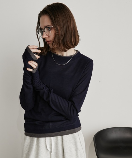 Auntie Rosa Holiday（アンティローザホリデー）の「レイヤードシアーリブプルオーバー（Tシャツ/カットソー・レディース・ホワイト/ブラック/グレー/ネイビー・FREE）」の6枚目の写真