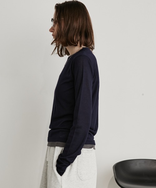 Auntie Rosa Holiday（アンティローザホリデー）の「レイヤードシアーリブプルオーバー（Tシャツ/カットソー・レディース・ホワイト/ブラック/グレー/ネイビー・FREE）」の9枚目の写真