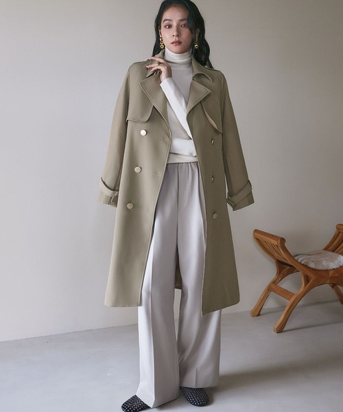 トレンチコート ロング丈 ロングコート 金ボタン 秋 冬