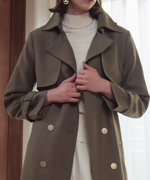LOWO(ロワ)の「トレンチコート ロング丈 ロングコート 金ボタン 秋 冬(トレンチコート・レディース・カーキ/ブラック/ベージュ・L/M)」の16枚目の写真