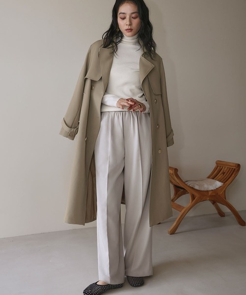 LOWO(ロワ)の「トレンチコート ロング丈 ロングコート 金ボタン 秋 冬(トレンチコート・レディース・カーキ/ブラック/ベージュ・L/M)」の5枚目の写真
