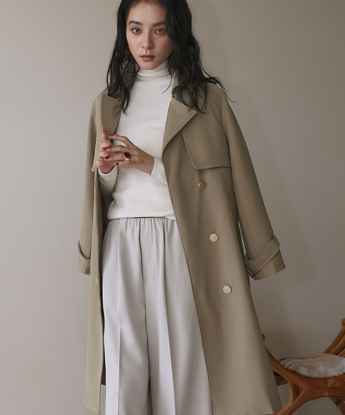 LOWO(ロワ)の「トレンチコート ロング丈 ロングコート 金ボタン 秋 冬(トレンチコート・レディース・カーキ/ブラック/ベージュ・L/M)」の7枚目の写真