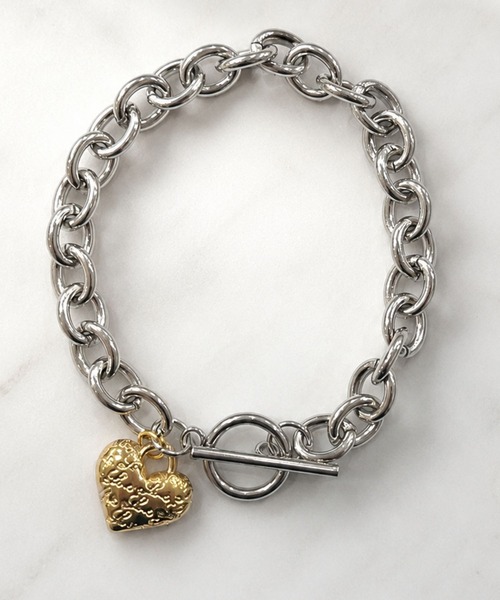 DiamondHearts（ダイヤモンドハーツ）の「エンボスハートチャームマンテルチェーンブレスレット（ブレスレット・レディース・シルバー/ゴールド・SMALL/MEDIUM/LARGE）」の11枚目の写真