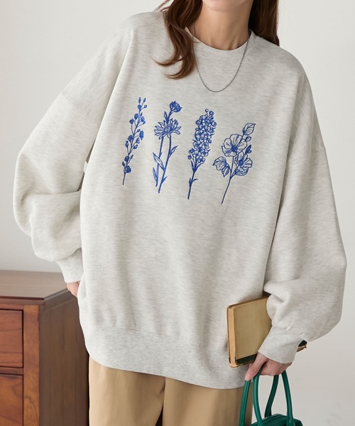 セール】フラワー刺繍裏起毛スウェットプルオーバー（スウェット
