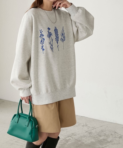 BONLECILL（ボンルシール）の「フラワー刺繍裏起毛スウェットプルオーバー（スウェット・レディース・ブラウン/オートミール/チャコールグレー/オフホワイト・FREE）」の5枚目の写真