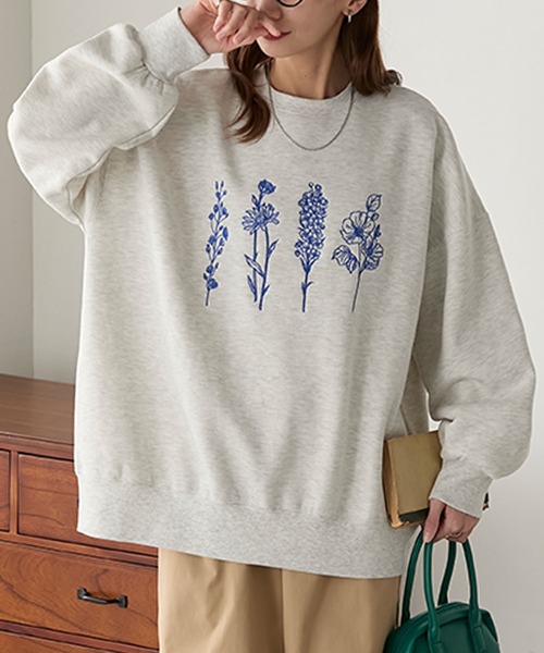 BONLECILL（ボンルシール）の「フラワー刺繍裏起毛スウェットプルオーバー（スウェット・レディース・ブラウン/オートミール/チャコールグレー/オフホワイト・FREE）」の10枚目の写真