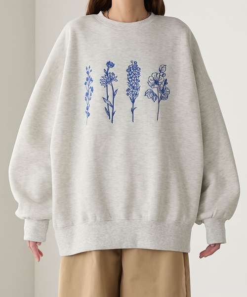 BONLECILL（ボンルシール）の「フラワー刺繍裏起毛スウェットプルオーバー（スウェット・レディース・ブラウン/オートミール/チャコールグレー/オフホワイト・FREE）」の11枚目の写真