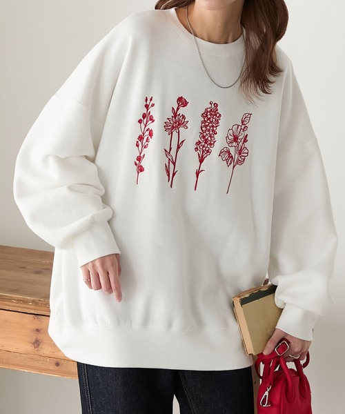 セール】フラワー刺繍裏起毛スウェットプルオーバー（スウェット