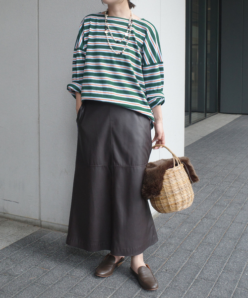 Le Minor(ルミノア)の「LE MINOR/ルミノア SLOBE別注 マルチボーダー(Tシャツ/カットソー・レディース・グリーン/ブラウン/ネイビー・FREE)」の21枚目の写真