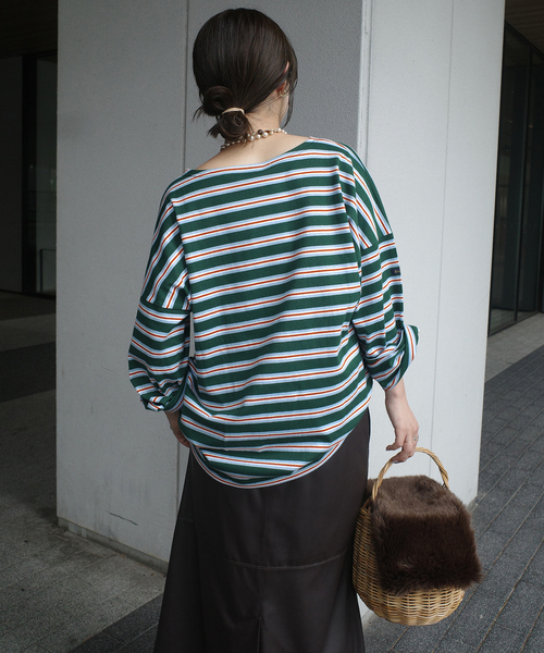 Le Minor(ルミノア)の「LE MINOR/ルミノア SLOBE別注 マルチボーダー(Tシャツ/カットソー・レディース・グリーン/ブラウン/ネイビー・FREE)」の15枚目の写真