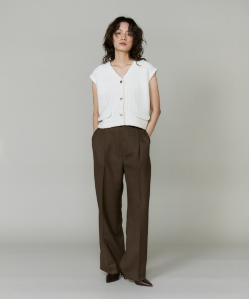 INED（イネド）の「ツイード風ニットジレ【アンサンブル対応】（カーディガン/ボレロ・レディース・オフホワイト/ブラウン・9号）」の3枚目の写真