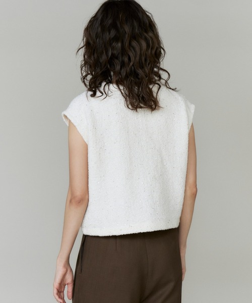 INED（イネド）の「ツイード風ニットジレ【アンサンブル対応】（カーディガン/ボレロ・レディース・オフホワイト/ブラウン・9号）」の15枚目の写真