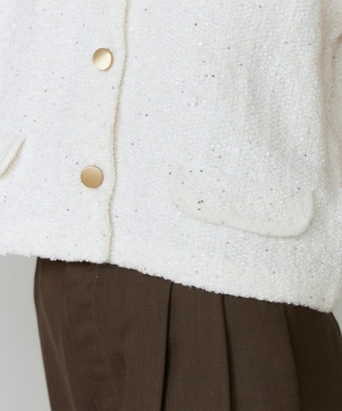 INED（イネド）の「ツイード風ニットジレ【アンサンブル対応】（カーディガン/ボレロ・レディース・オフホワイト/ブラウン・9号）」の8枚目の写真