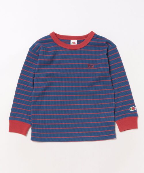 FRUIT OF THE LOOM（フルーツオブザルーム）の「【FRUIT OF THE LOOM】ワッフルボーダーロンT / キッズ / ユニセックス / バイカラー（Tシャツ/カットソー・キッズ・ピンク/アイボリー/ブルー・110cm/130cm/150cm）」の3枚目の写真