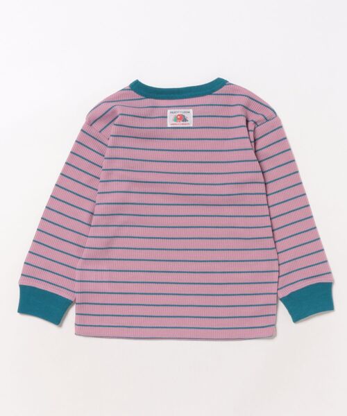 FRUIT OF THE LOOM（フルーツオブザルーム）の「【FRUIT OF THE LOOM】ワッフルボーダーロンT / キッズ / ユニセックス / バイカラー（Tシャツ/カットソー・キッズ・ピンク/アイボリー/ブルー・110cm/130cm/150cm）」の4枚目の写真