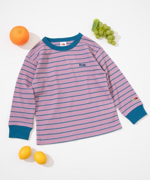 FRUIT OF THE LOOM（フルーツオブザルーム）の「【FRUIT OF THE LOOM】ワッフルボーダーロンT / キッズ / ユニセックス / バイカラー（Tシャツ/カットソー・キッズ・ピンク/アイボリー/ブルー・110cm/130cm/150cm）」の7枚目の写真
