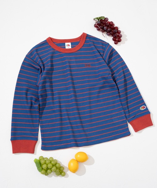 FRUIT OF THE LOOM（フルーツオブザルーム）の「【FRUIT OF THE LOOM】ワッフルボーダーロンT / キッズ / ユニセックス / バイカラー（Tシャツ/カットソー・キッズ・ピンク/アイボリー/ブルー・110cm/130cm/150cm）」の5枚目の写真
