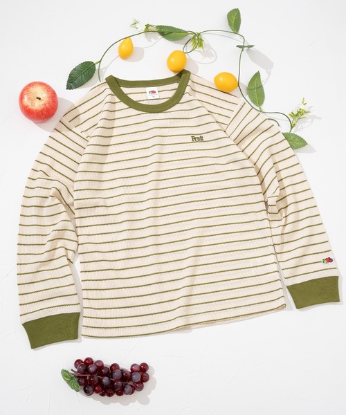 FRUIT OF THE LOOM（フルーツオブザルーム）の「【FRUIT OF THE LOOM】ワッフルボーダーロンT / キッズ / ユニセックス / バイカラー（Tシャツ/カットソー・キッズ・ピンク/アイボリー/ブルー・110cm/130cm/150cm）」の6枚目の写真