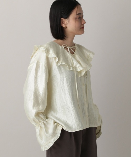 A part by（アパートバイ）の「ビックカラーラッフルブラウス（シャツ/ブラウス・レディース・ブラック/アイボリー/ライトブラウン・FREE）」の14枚目の写真