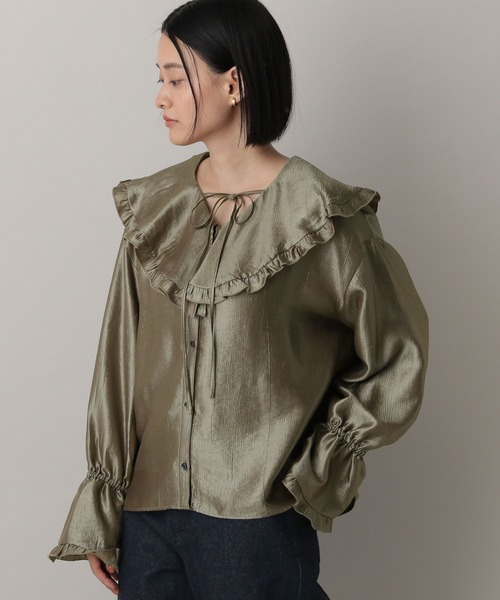 A part by（アパートバイ）の「ビックカラーラッフルブラウス（シャツ/ブラウス・レディース・ブラック/アイボリー/ライトブラウン・FREE）」の5枚目の写真