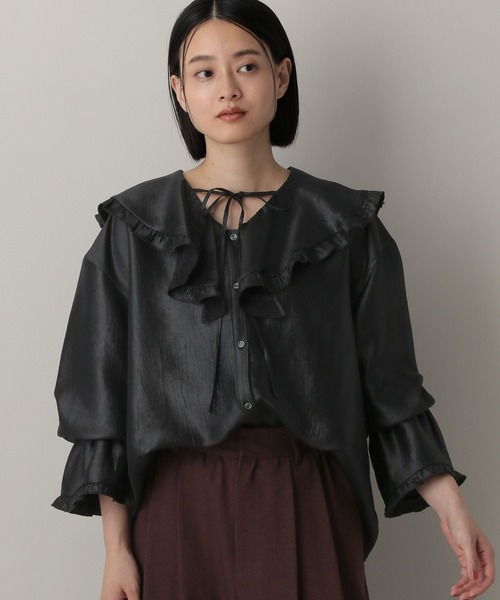 A part by（アパートバイ）の「ビックカラーラッフルブラウス（シャツ/ブラウス・レディース・ブラック/アイボリー/ライトブラウン・FREE）」の8枚目の写真