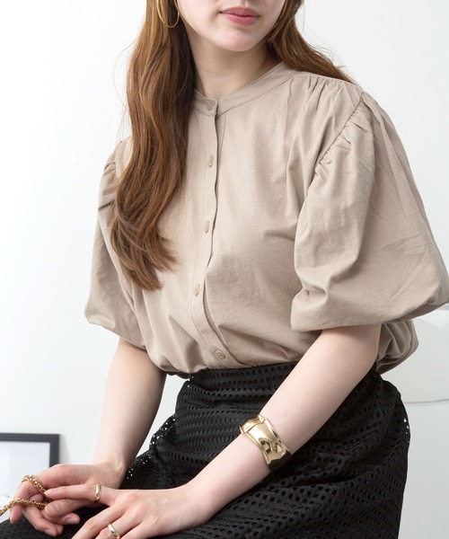 MARAI(マーライ)の「パフスリーブブラウス風カットソー(Tシャツ/カットソー・レディース・ミント/ホワイト/ブラック/チャコールグレー/グレー・LL~3L/4L~5L/M~L)」の4枚目の写真