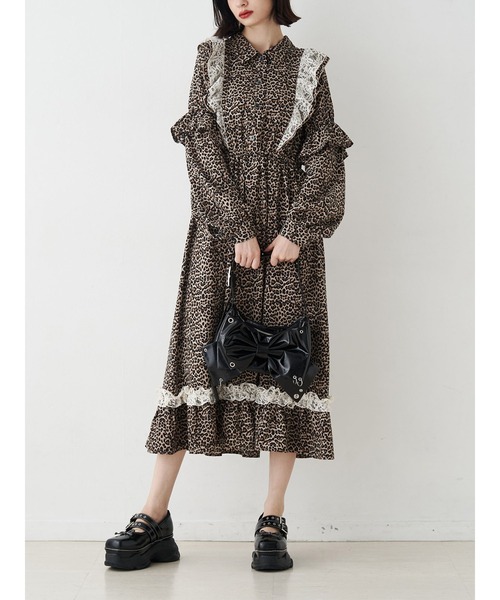 GOLDS♡タグ付き♡ラッフルフリル胸元おりぼんワンピ♡銀ラメ♡ピンク×ブラック DearMyLove ワンピース フリルたっぷりレースアップリボンワンピース