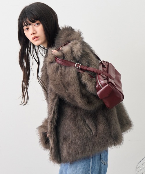 NOGLE（ノグル）の「【NOGLE/ノグル】スタンドミックスファーコート（ブルゾン・レディース・ブラウン/アイボリー/ベージュ/グレイッシュベージュ・FREE）」の4枚目の写真
