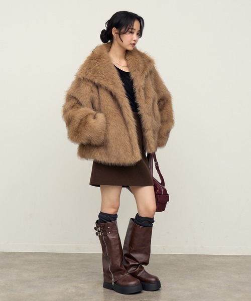 セール】【NOGLE/ノグル】スタンドミックスファーコート（ブルゾン