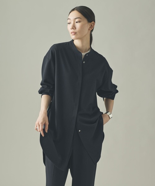 Curensology(カレンソロジー)の「Curensology(カレンソロジー)/ウールライクストレッチシャツ(シャツ/ブラウス・レディース・ネイビー/アイボリー・FREE)」の16枚目の写真