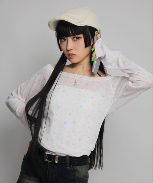 IMARI(イマリ)の「【 IMARI / イマリ 】 ドーパミン カラフル スター シアー ロング スリーブ TEE #(Tシャツ/カットソー・レディース・ホワイト・FREE)」の4枚目の写真