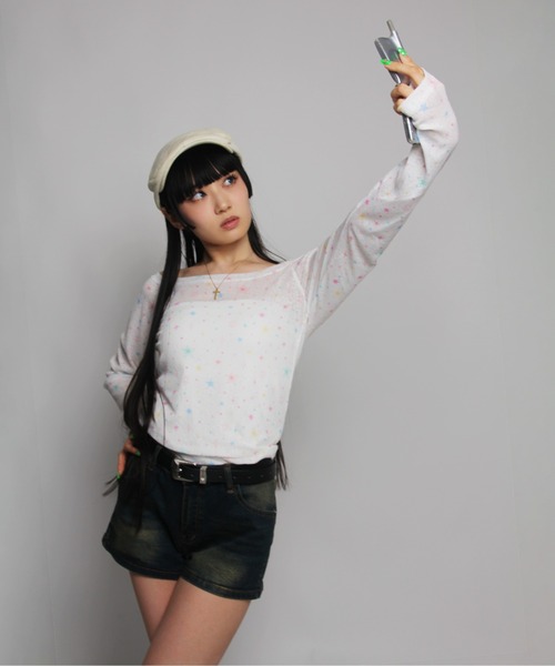 IMARI(イマリ)の「【 IMARI / イマリ 】 ドーパミン カラフル スター シアー ロング スリーブ TEE #(Tシャツ/カットソー・レディース・ホワイト・FREE)」の5枚目の写真