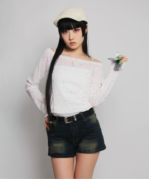 IMARI(イマリ)の「【 IMARI / イマリ 】 ドーパミン カラフル スター シアー ロング スリーブ TEE #(Tシャツ/カットソー・レディース・ホワイト・FREE)」の3枚目の写真
