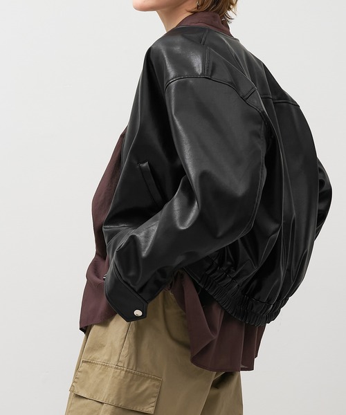 マイカアンドディール　ブルゾン フェイクレザーノーカラーブルゾン（ブルゾン）｜MICA&DEAL