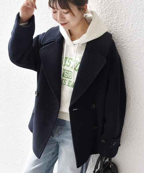 SHIPS any: カシミヤ ミックス テーラード ショート Pコート