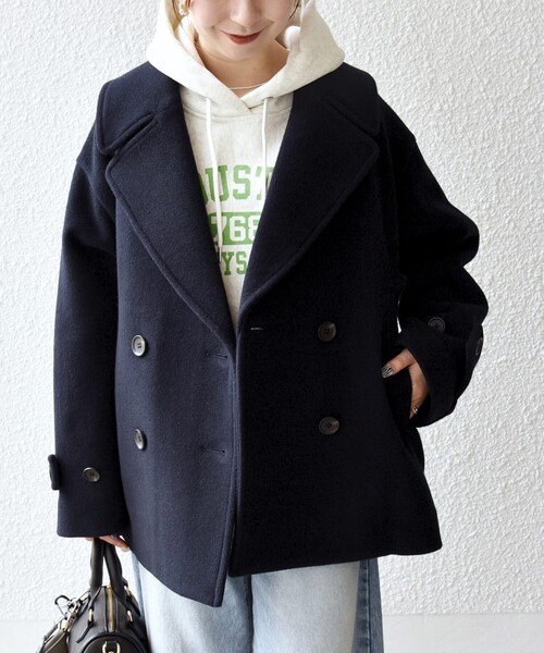 SHIPS any: カシミヤ ミックス テーラード ショート Pコート