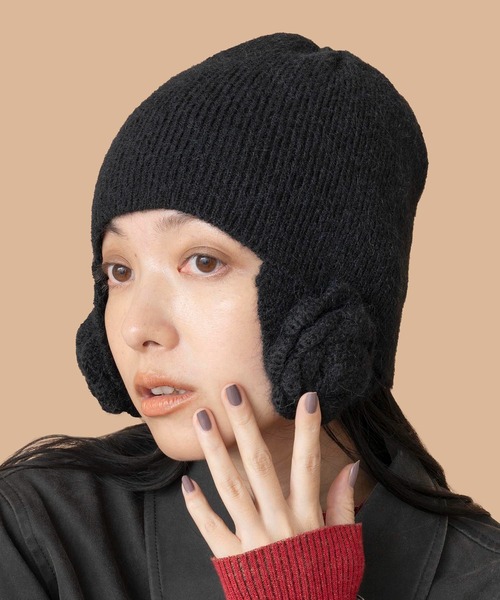 Casselini(キャセリーニ)フラワーニット帽（ニットキャップ/ビーニー