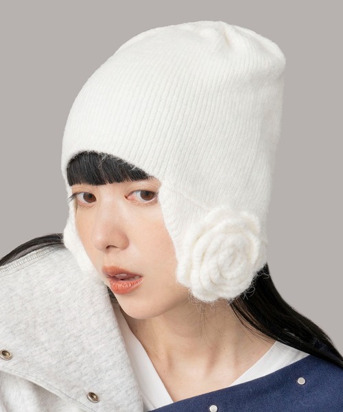 Casselini(キャセリーニ)フラワーニット帽（ニットキャップ/ビーニー