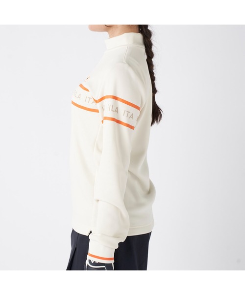 FILA GOLF(フィラゴルフ )の「FILA GOLF フィラゴルフ ゴルフウェア ロゴ プリント ライン入り ストレッチ UVカット 保温 裏起毛長袖 ハイネック シャツ(スウェット・レディース・ブラック/オフホワイト/グレー・M/L/LL)」の10枚目の写真