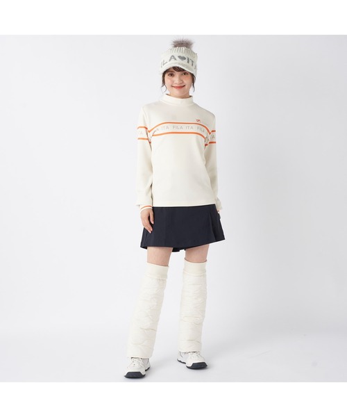 FILA GOLF(フィラゴルフ )の「FILA GOLF フィラゴルフ ゴルフウェア ロゴ プリント ライン入り ストレッチ UVカット 保温 裏起毛長袖 ハイネック シャツ(スウェット・レディース・ブラック/オフホワイト/グレー・M/L/LL)」の7枚目の写真