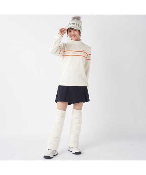 FILA GOLF(フィラゴルフ )の「FILA GOLF フィラゴルフ ゴルフウェア ロゴ プリント ライン入り ストレッチ UVカット 保温 裏起毛長袖 ハイネック シャツ(スウェット・レディース・ブラック/オフホワイト/グレー・M/L/LL)」の8枚目の写真