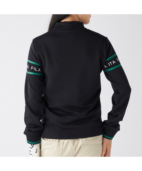 FILA GOLF(フィラゴルフ )の「FILA GOLF フィラゴルフ ゴルフウェア ロゴ プリント ライン入り ストレッチ UVカット 保温 裏起毛長袖 ハイネック シャツ(スウェット・レディース・ブラック/オフホワイト/グレー・M/L/LL)」の20枚目の写真