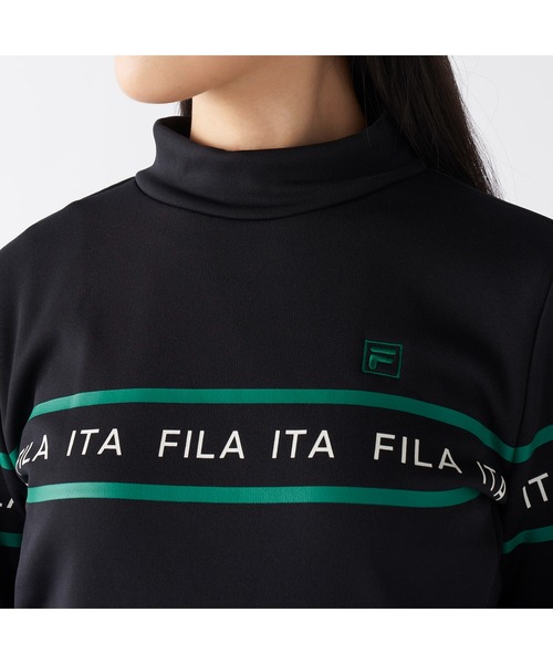 FILA GOLF(フィラゴルフ )の「FILA GOLF フィラゴルフ ゴルフウェア ロゴ プリント ライン入り ストレッチ UVカット 保温 裏起毛長袖 ハイネック シャツ(スウェット・レディース・ブラック/オフホワイト/グレー・M/L/LL)」の21枚目の写真
