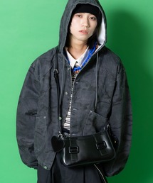 an meets zakka バックルベルト装飾ハートチャーム付きオイリー合成皮革2WAYクラッチレトロショルダーバッグ