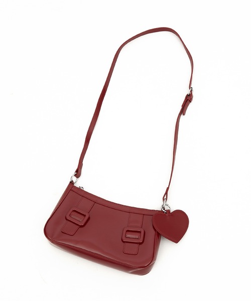 なみ★ココチャーム付ショルダーバッグ セール】an meets zakka バックルベルト装飾ハートチャーム付き