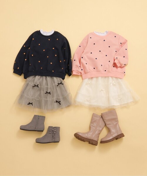 apres les cours（アプレレクール）の「アソート総柄刺繍レイヤードトレーナー（スウェット・キッズ・ネイビー/ピンク/クリーム/グレー・80/90/100/110/120/130/140）」の9枚目の写真