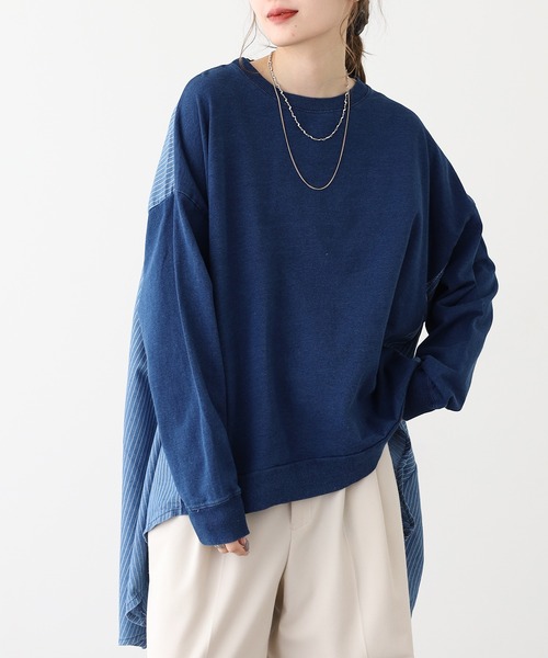 myke(ミーカ)の「myke インディゴ裏毛 後ろリボンビッグプルオーバー(Tシャツ/カットソー・レディース・ネイビー系1/ブルー/ネイビー系2・M)」の3枚目の写真
